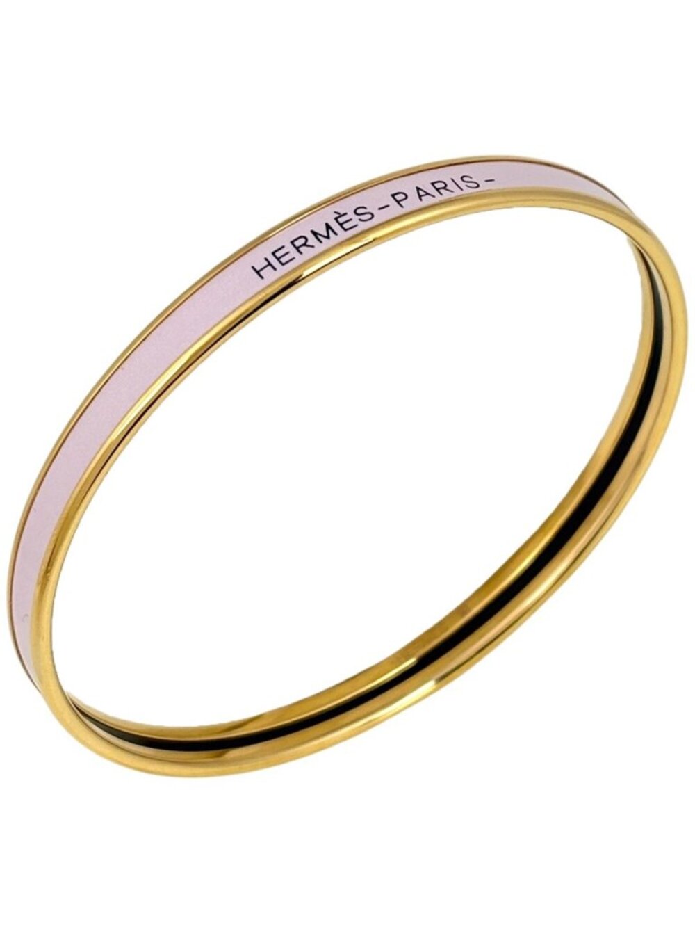 Hermes Uni Enamel Bracelet Extra Fan Bangle Gold Plated Pink